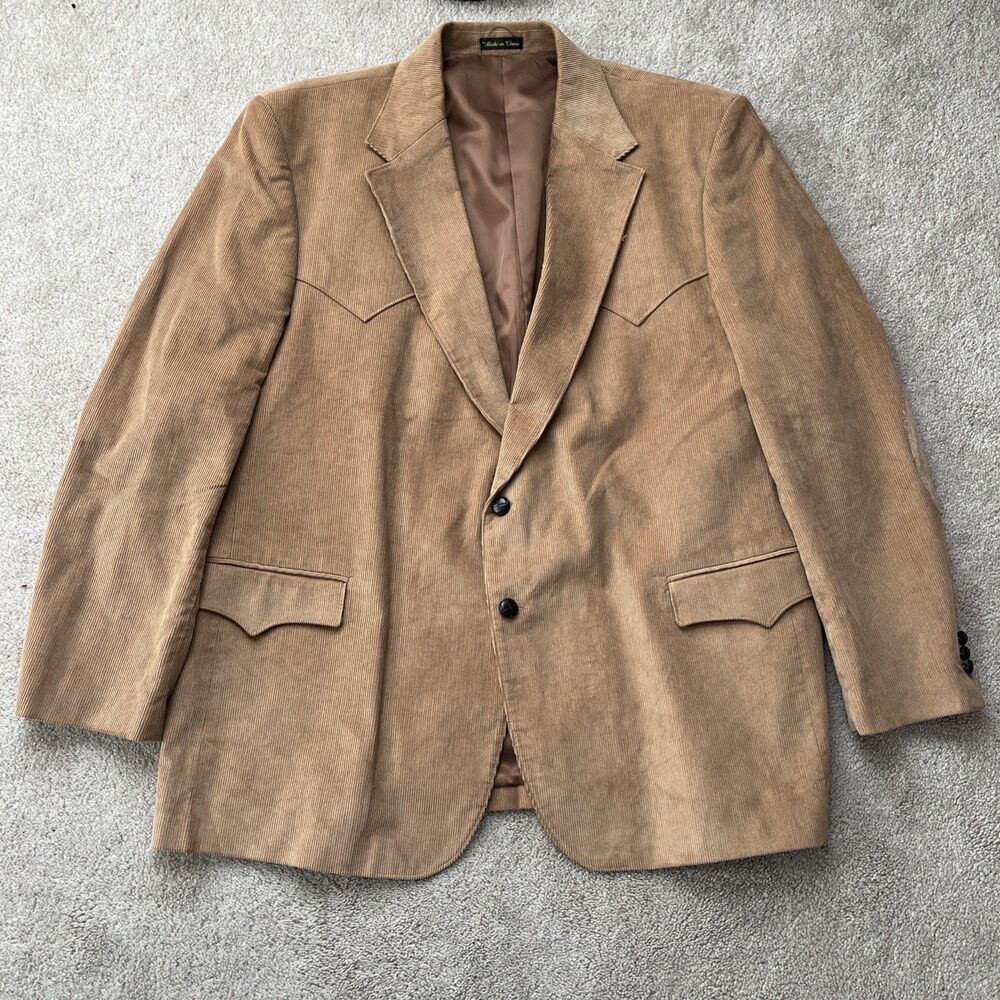 Circle S Corduroy Blazer Men 54L Tan Western Yokes Cowboy Ranch Rockabilly Patch